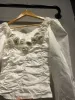 2023 Spring/Summer New Women's Shirt Vintage Fashion White Shirt Bubble Sleeves Elegant U-Neck 3D Flower Decoration Women Shirt