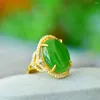 Cluster Ringe Frauen Grün Jade Ring Heilung Edelstein Fine Juwely Echtes Hetian Jades Nephrite Zirkon Luxus einstellbar Anillos Mujer