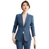 Damen zweisteuelhafte Hosen Mode grau Blazer Frauen Geschäftsanzüge Hose und Top Set Work Wear Jacke Schönheit Salon Büro Damen Uniform Style