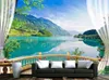 Bakgrundsbilder 3D -tapeter Nature Balkony Blue Forest Lake PO Anpassad TV -inställning Vägg i vardagsrummet soffa