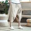 Mannen Harajuku Harem broek Mens Zomer Katoen linnen joggers Male vintage Chinese stijl Soild Color Calflenght broek 240402