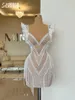 Robes de fête Luxury V-Neck Robe de soirée Birthday Perles perles Perls Tassel Robe Mini Sheat Sheat Bridal Vestidos de Novia