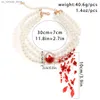 Pendant Necklaces Halloween Harajuku Red Crystal Bead Choker Gothic Multi layered Imitation Pearl Clavicle Necklace Womens Cosplay Party JewelrTJ7L