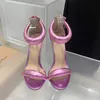 Stiletto Heels Sandalen Kleid Schuhe Stiletto Rose Metallic Leder Fuß Heeled Heck Reißverschluss Vrouwen Schoenen Zomerjurk Fabriek Schoeisel