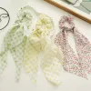 Fashion Floral Hair Ribbon Ponytial Scrunchies for Women Murffon Grid Streamers Circle Hair Corde Hair Tie Sweet Hairwear