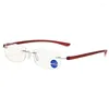 Occhiali da sole Lettura quadrata occhiali unisex blu blu bloccante Presbyopia Presbyopia Donne alla moda senza gambe occhiali da vista