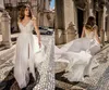 2019 Abiti da sposa a spiaggia a buon mercato a buon mercato V Neck Lace Spalato Spazio di chiffon Spazzatura di abiti da sposa Plus Vestitido de nobu3179264