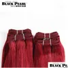 Synthetic Wigs Black Pearl Pre-Colored Yaki Human Hair Bundles 4 Pcs One Pack 190 Gram Brazilian Straight Weave Red Burg Non-Remy Drop Ottnx