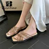 Sandales Rizabina Femmes Square Toe Real Le cuir bas Talon Low Summer Summer Lady Fashion Slip on Party Slingback Shoes Pumps