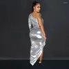 Casual jurken sexy een schouder pu lederen bodycon midi jurk dames elegante solide backless nachtclub avond metallic outfit vestidos