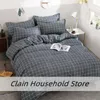 Bedding Sets Evich Polyester White Stripe Lattice Blue Background Set King Size Spring Autumn Bed Sheet Quilt Cover Suit Pillowcase