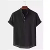 # 2024 Summer Men's Cotton and Hemp Breathable Solid Short Sleeved Henley Shirt