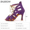 Zapatos de baile dileechi latín puple terciopelo salsa fiesta de baile bailando mueca suave 9 cm Cuba Heal Heel