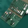 Kits 1216pcs Stainless Steel Nail Clippers Scissors Set Exquisite Dark Green Leather Packaging High Quality Gifts Manicure Kits