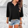 Kvinnors 2024 Summer Spring Casual 3/4 Sleeve Solid Color V Neck Loose Pullover Knit Fall Sweaters Tops