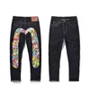 Designer Mens Jeans B à broderie en forme de tube droit pantalon à jambe large courte bordure bordure de rue jeans EV Mens High Street Hip-Hop Street Clothing