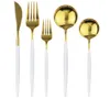 6Set30pcs Wit goud bestek Set 1810 Roestvrij staal Set Set Knife Dessert Vork Lepel Zilverwerk Keuken AFBEELDING SET 22152111