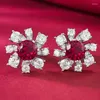 Orecchini per borchie Qiaoer Spring in 925 Sterling Sterling 1ct Flower Ruby Gemstone Vintage Girls Vintage Fine Jewelry Regalo