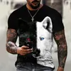 Львиная борьба с животным зверя Fierce Lion Wolf 3D футболка Новая летняя мужская негабаритная с коротким рукавом черно -белый дизайн полиэстер