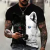 Lion Fighting Animal Beast Fierce Lion Wolf 3D T Shirt New Summer Men's Oversized Short Sleeve Black and White Design Polyester