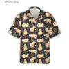Mäns avslappnade skjortor kawaii capybara mönster mens 3d tryck aloha strand hawaii mens kortärmad cool flip krage skjorta yq240408