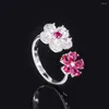 Cluster Anneaux 925 Sterling Silver Flower Lab Sapphire Ruby Gemstone Wedding Party Open Ajustement Ring Fine Bijoux en gros