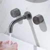 Bathroom Sink Faucets Luxury Black Brass Faucet With Wall-mounted Design 3-hole Double-handle Cold And Dual-control Basin Tap