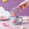 Mokken 400 ml keramische mug set dessert bord lepel cartoon wolken ster ontbijt dineren Snack Dish Tea koffiekap