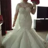 Dresses Luxury Plus Size Wedding Gown Fashion Beads Crystal High Neck Lace Appliques Wedding Dress Stunning Mermaid Long Sleeves Tulle Wed