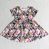 Boutique Baby Girls Dress Flower Print Short Sleeve Dresses Milk Silk High Quality Mama Girl Kids Clothes Outfit 240403