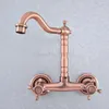 Bathroom Sink Faucets Antique Red Copper Basin Mix Tap Bathtub Dual Handles Wall Mounted Kitchen Mixer Faucet Tsf859