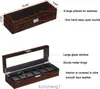 Boîte de montre en bois Beome pour hommes - Étui de montre de luxe Real Glass Top Top lisse en cuir intérieur 6 Slot Watch Organizerbrown SSH06Y