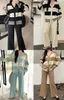 Kvinnors tvåbitar byxor 2024 Spring Women Sweater Set Casual Cardigans Suits Winter Sticked Loose Long Sleeve Rands Patchwork Tops Wide