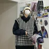 メンズベスト男性用の編まれたセーター格子縞のベストスプレッチされた男服の袖の袖のウエストコートホワイトマレトリースウェットシャツ冬2024バギー注文T