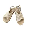Yaz Kadın Dikiş Kevap Halat Açık Toe Toe Sıradan Sandalet Yapışkan Kayış Tasarım Tatil Plaj Düzleri Moda Espadriller 240327