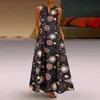 Été Bohemian Sundress Vintage Sans manches Sans manches Floral imprimé Maxi Long Robe décontractée robe Femme Party Vestido Sarafans 240408