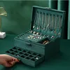 3 طبقة عتيقة مربع Jewlery Box منظم ومربع حلقة التعبئة والتغليف مربع المجوهرات للأقراط وقلادة مع بطانة مخملية ناعمة 240327