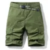 Men's Shorts Elastic Waist Multi Pocket Military Cargo 2024 Summer Male Cotton Khaki Mens Tactical Short Pants No Belt