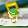 Cluster Ringe Frauen Grün Jade Ring Heilung Edelstein Fine Juwely Echtes Hetian Jades Nephrite Zirkon Luxus einstellbar Anillos Mujer