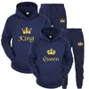KING or QUEEN Couple Sportwear Set Fashion Printed Hooded Suits for Men and Women Unisex Pullover Hoodies and Sweatpants Sets 240329