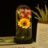 装飾的な花女性向けの人工ひまわりのギフトガラスドームの照明付きヒマワリランプをロマンチックに彼女の誕生日の家の装飾