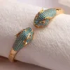Bangle Nieuw aangekomen dubbele luipaardkop statement armband armband voor vrouwen grils koper metaal goud vergulde turquoise dierenarmband