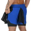 Shorts masculinos esportes de verão dupla em camadas rápida secagem respirável agachamento profundo exercício de corrida lenta calças casuais
