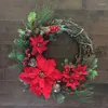 Decorative Flowers Artificial Christmas Wreath Wall Door Window Pine Cone Flower Rattan Xmas Garland Front Navidad Party Decoration