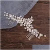 Hårklämmor Barrettes Pearl Flower Comb Headbonad Accessories Brud Tiara Crystal Ornaments Handgjorda smycken Drop Delivery Hairjewelry OT2IW