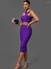 Robes décontractées Bandage pour femmes 2024 Purple Bodycon Robe Party Elegant Elegant Sexy Cut Out MIDI Birthday Club Summer Summer