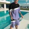 Mens popular estilo de praia casual de praia 3D conjunto de manga curta T-shirt impresso