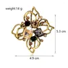 Brooches Female Fashion Vintage Champagne Crystal Flower For Women Luxury Gold Color Zircon Alloy Plant Brooch Safety Pins
