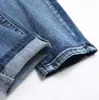 Erkek kot pantolon işlemeli kot pantolon yırtık delik elastik küçük bacak denim pantolon sokak kıyafeti hip hop kot pantolon
