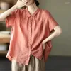 Blouses des femmes Nini Wondi Grafer 2024 Summer Ramie Shirt Casual Coll Turn-Down Coll Color Color Blouse Mori Girls Style Tops